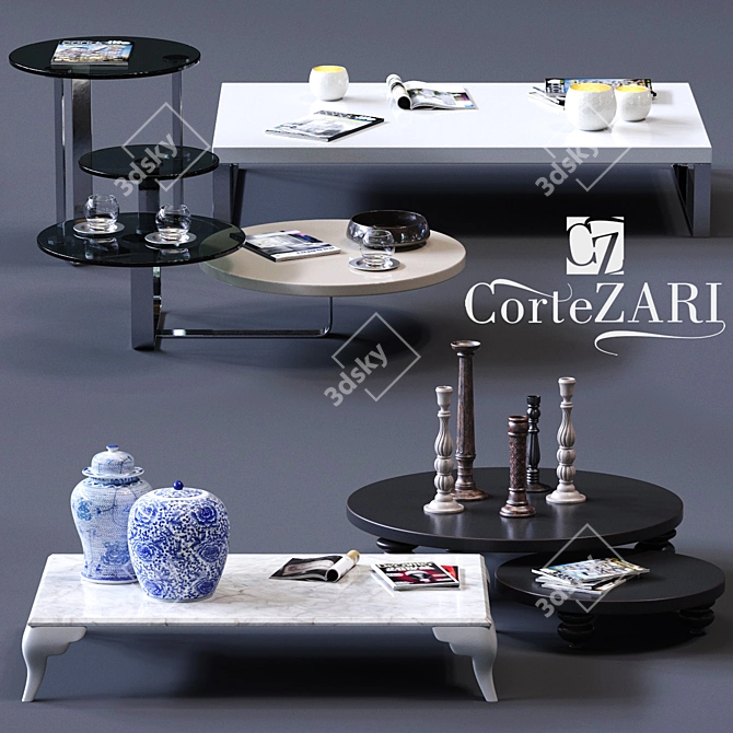 Stylish CorteZari Coffee Tables Set 3D model image 1