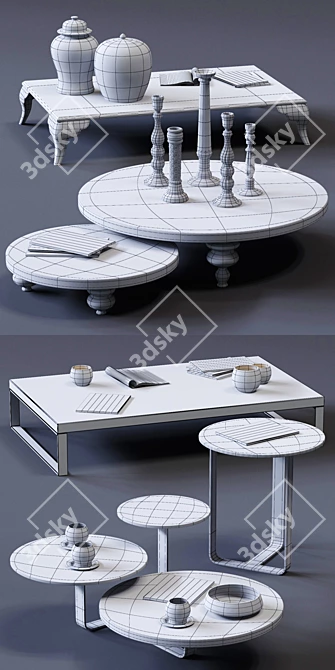 Stylish CorteZari Coffee Tables Set 3D model image 3