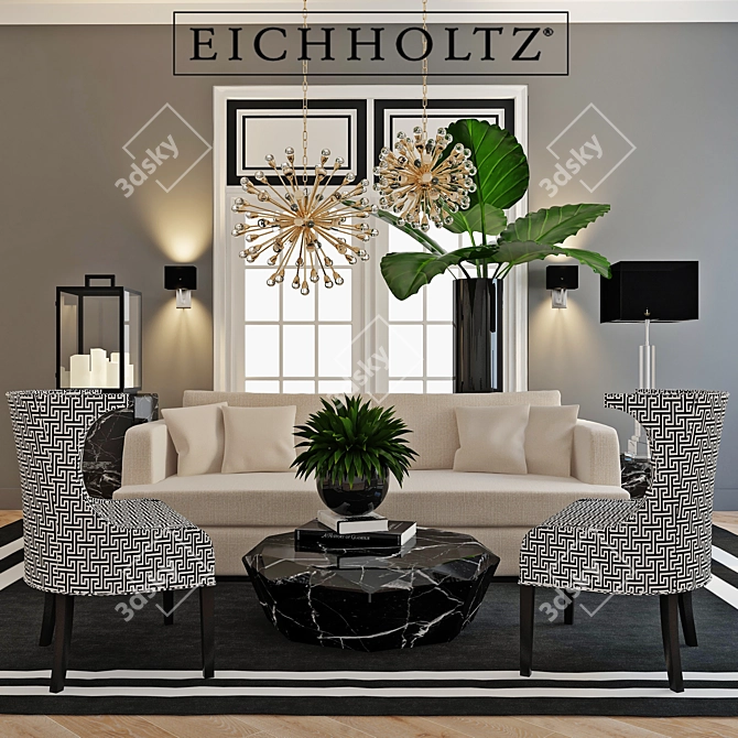 Eichholtz Decor Set: Sofa, Coffee Table, Lighting & more 3D model image 1