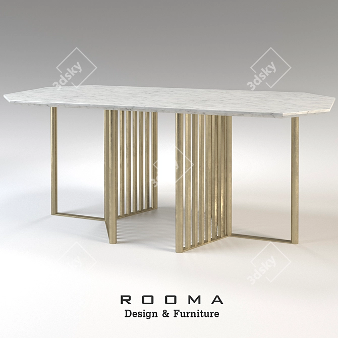 Sleek Carrara Stone Brass Table 3D model image 2