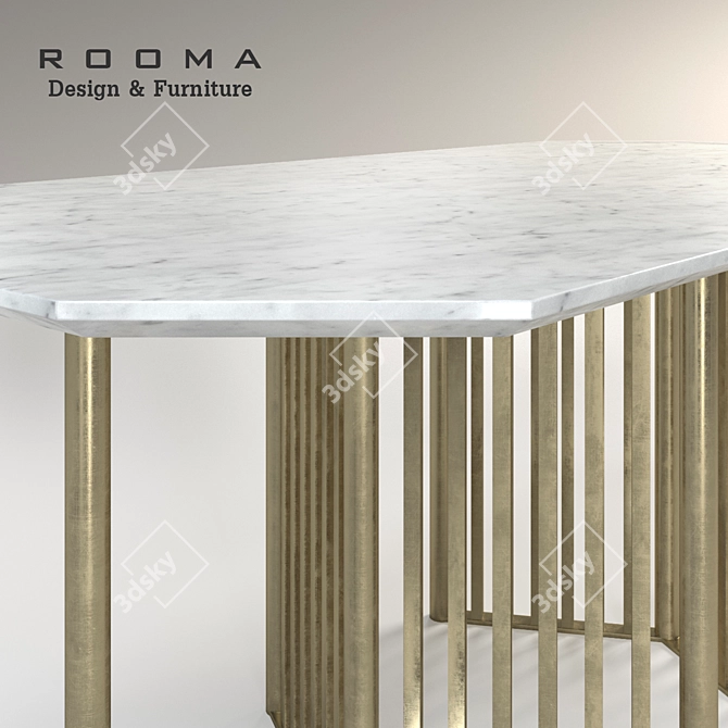 Sleek Carrara Stone Brass Table 3D model image 1