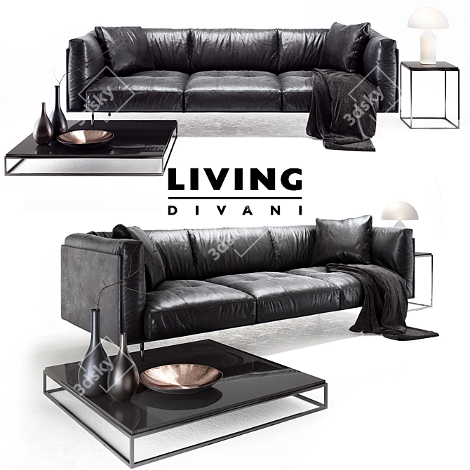 Lux Leather Rod Sofa 3D model image 1