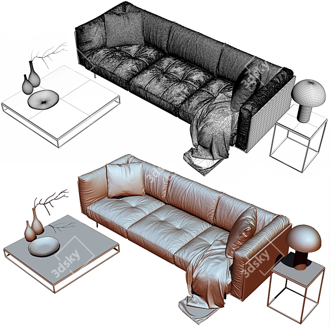 Lux Leather Rod Sofa 3D model image 3