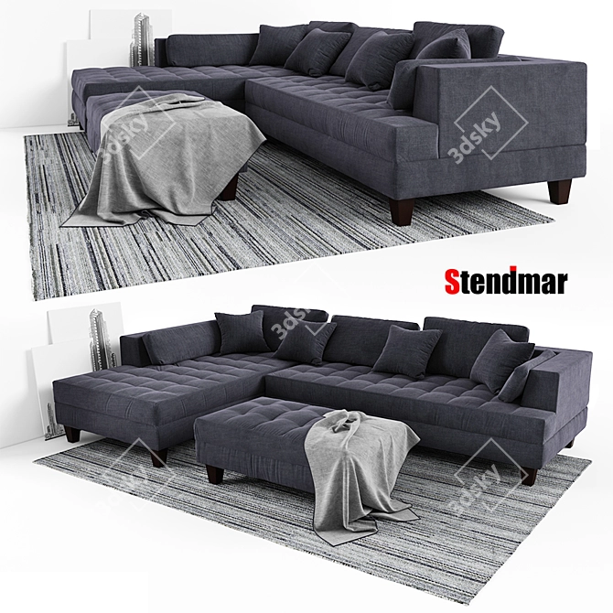 Title: Modern Dark Gray Sofa Set 3D model image 1