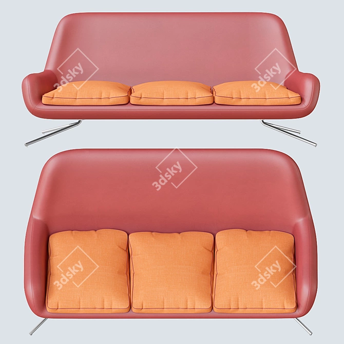 Elegant 3-Seater Leather Sofa 3D model image 1