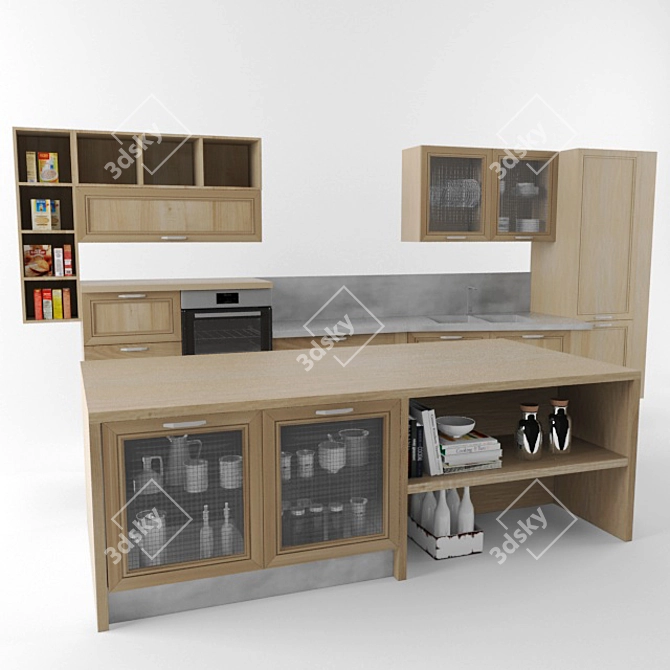 Modern Glass-Decorated Aran Magistra Kitchen 3D model image 1