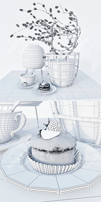 Loft Composition: Vase, Lantern, Tea Cup & Pastry 3D model image 3