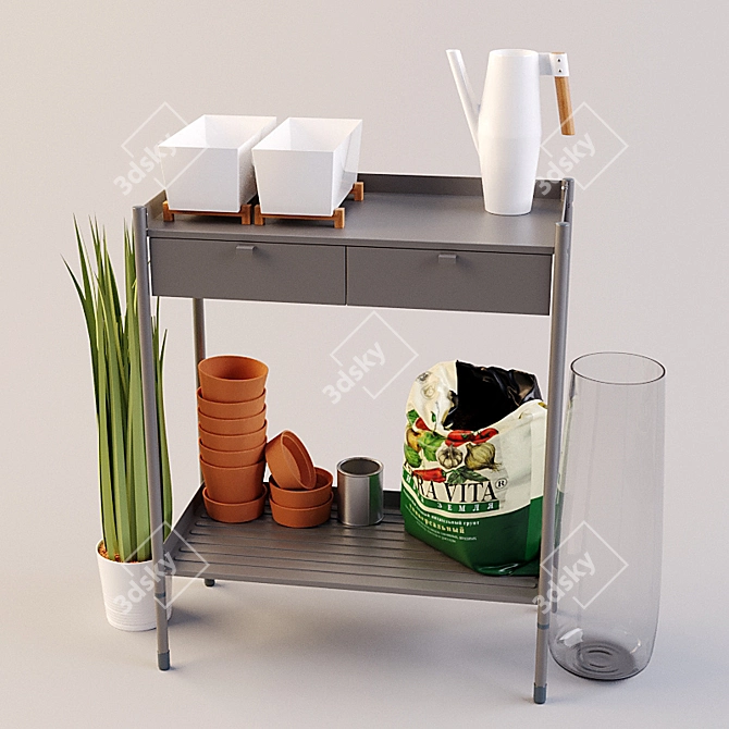 HINDE Plant Set: Table, Planter, Watering Can, Vase & Faux Plant 3D model image 1