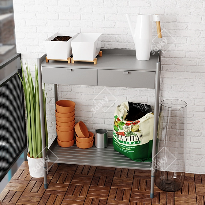 HINDE Plant Set: Table, Planter, Watering Can, Vase & Faux Plant 3D model image 2