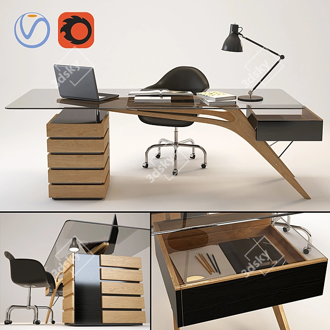 Vintage Cavour Writing Desk 3D model image 1