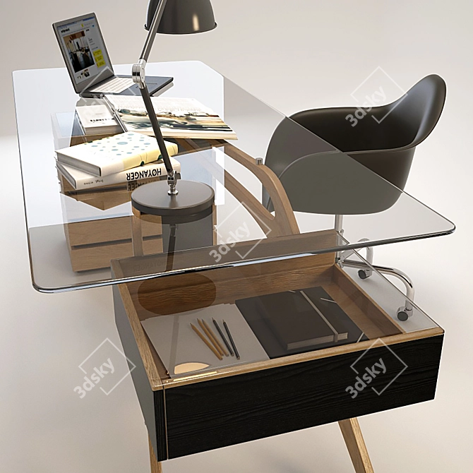 Vintage Cavour Writing Desk 3D model image 3