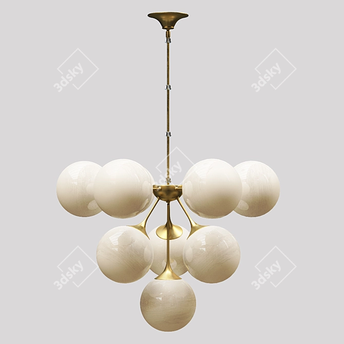 Vintage Brass Chandelier, White Glass Shades 3D model image 1