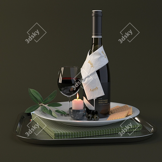 Elegant Wine Tray: Perfect for Entertaining 3D model image 1