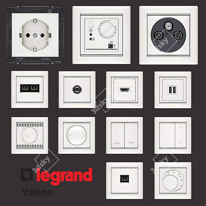 Sleek Legrand Valena Sockets 3D model image 1