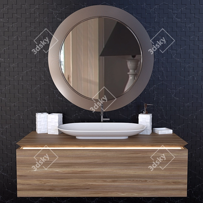 Black & White Mosaic Bathroom Set 3D model image 1