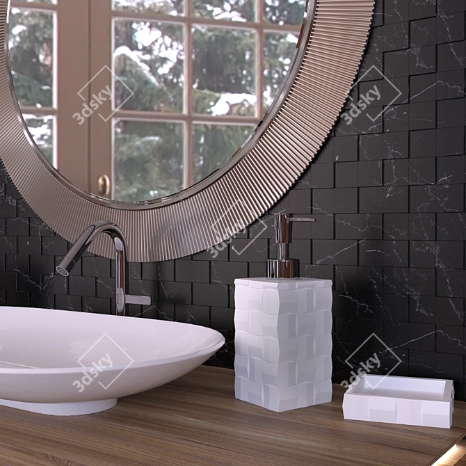 Black & White Mosaic Bathroom Set 3D model image 2
