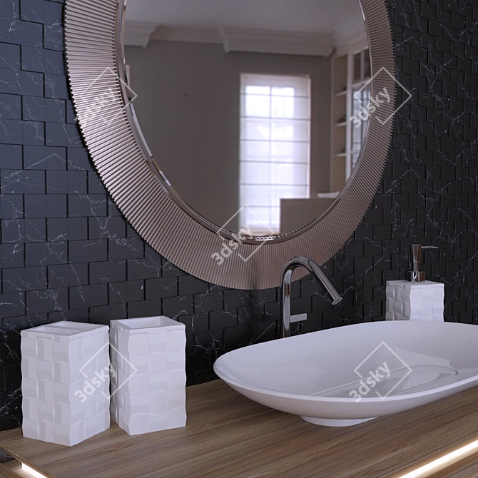 Black & White Mosaic Bathroom Set 3D model image 3