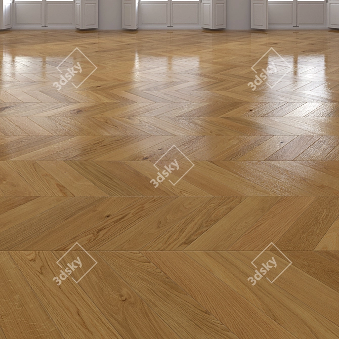 Premium Oak Chevron Floor: Realistic, High-Quality Design 3D model image 1