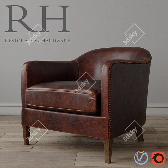 French Club Style Armchair 3D model image 1