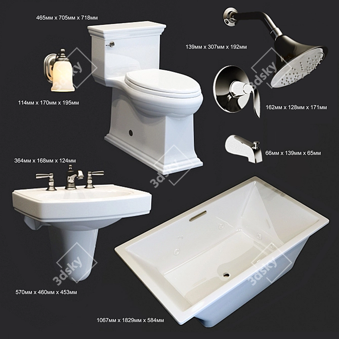 Complete Kohler Bathroom Plumbing Set 3D model image 1