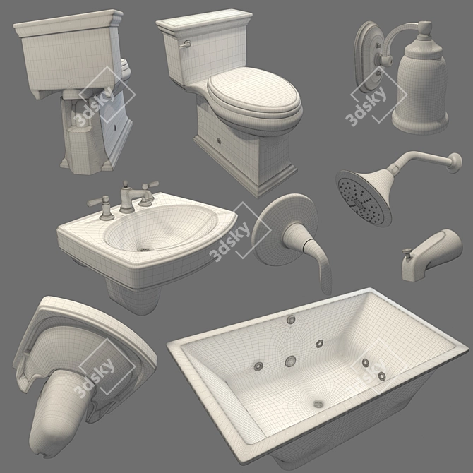 Complete Kohler Bathroom Plumbing Set 3D model image 2