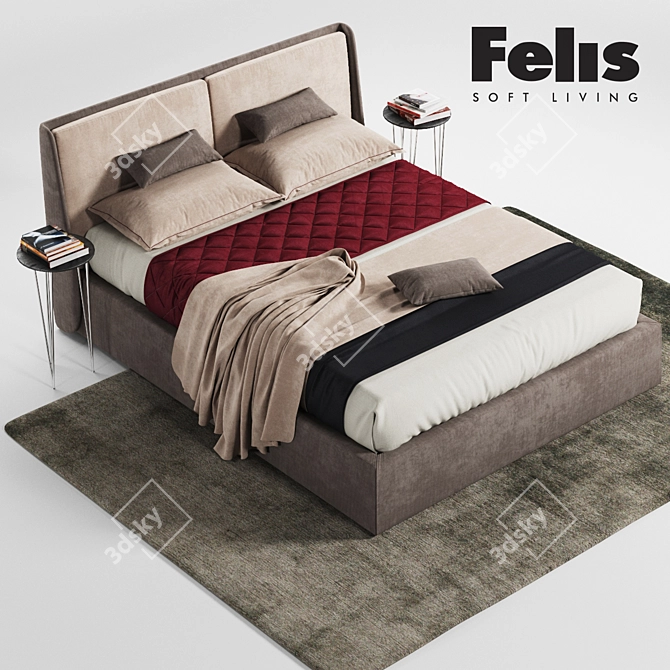 Kevin Bed Set: Bed, Nightstands & Rug 3D model image 2