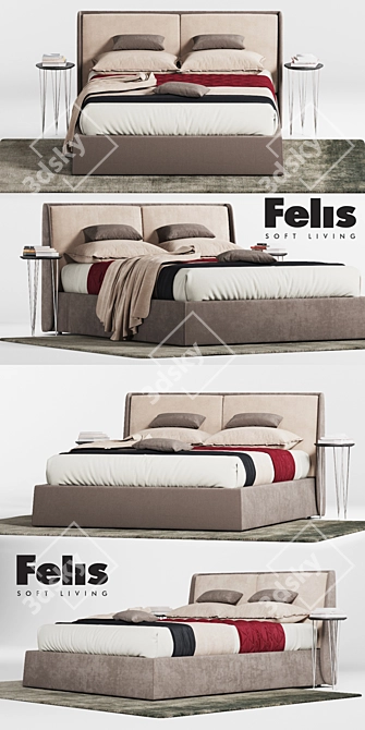 Kevin Bed Set: Bed, Nightstands & Rug 3D model image 3