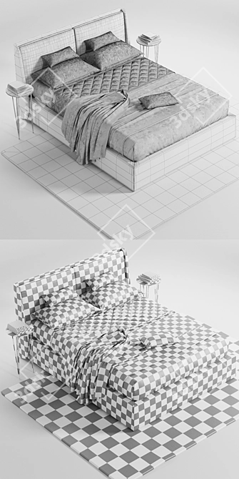 Kevin Bed Set: Bed, Nightstands & Rug 3D model image 1