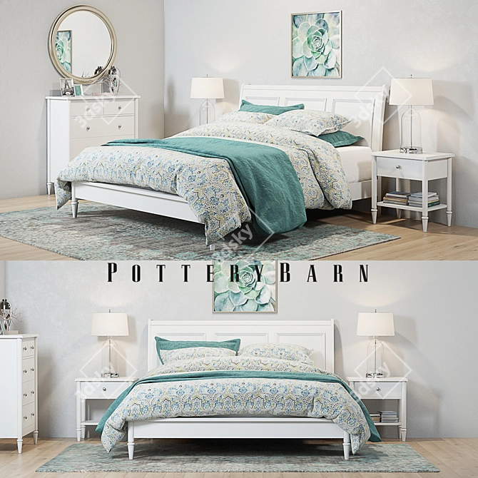 Elegant Crosby White Bedroom Set 3D model image 1