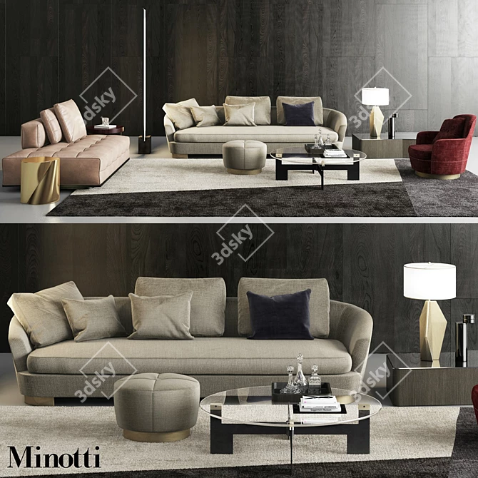 Sleek and Stylish Minotti Sofa Set 3D model image 1