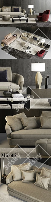 Sleek and Stylish Minotti Sofa Set 3D model image 2