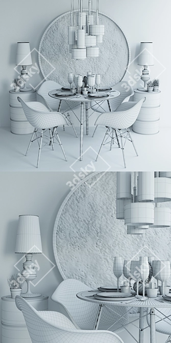 LOFTdesigne Set: 3559/3560/3751 Stool, 331 Table, AXO LIGHT SPILLRAY 3D model image 3