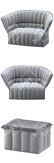 Elegant Moel Sofa & Pouf Set 3D model image 2