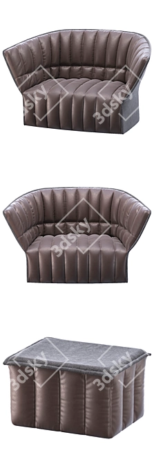 Elegant Moel Sofa & Pouf Set 3D model image 3