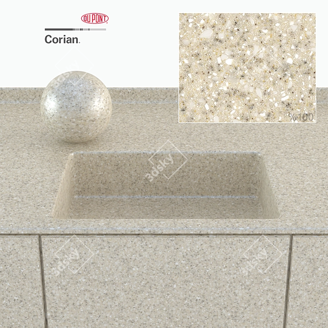 Luxury Beige Corian Kitchen Countertops 3D model image 2