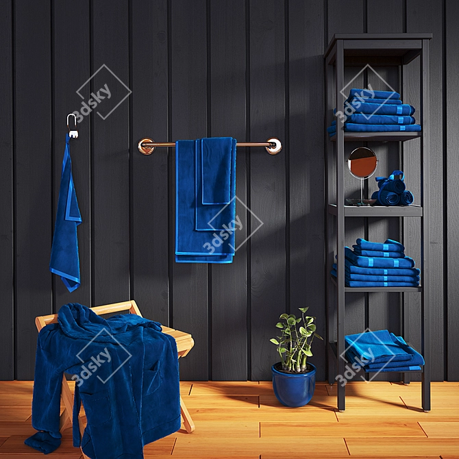 Luxury Bathrobe Set: Towels, Roll, Plant 3D model image 1