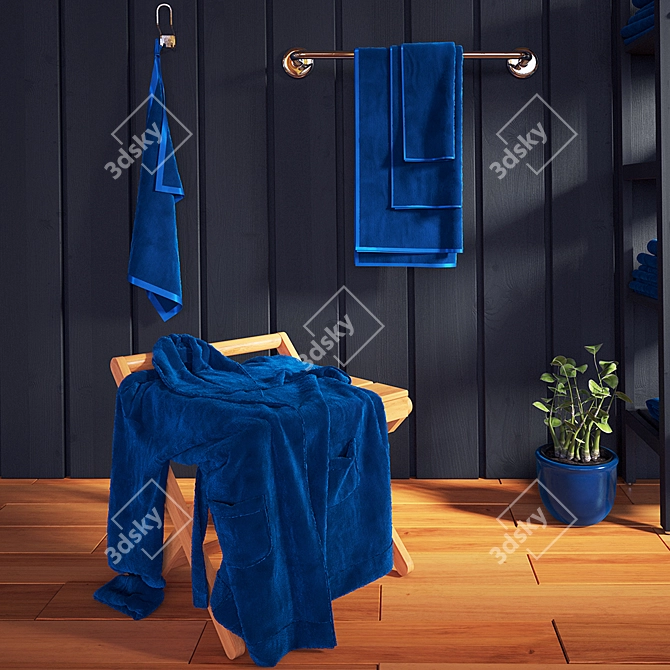 Luxury Bathrobe Set: Towels, Roll, Plant 3D model image 2