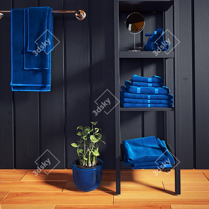 Luxury Bathrobe Set: Towels, Roll, Plant 3D model image 3