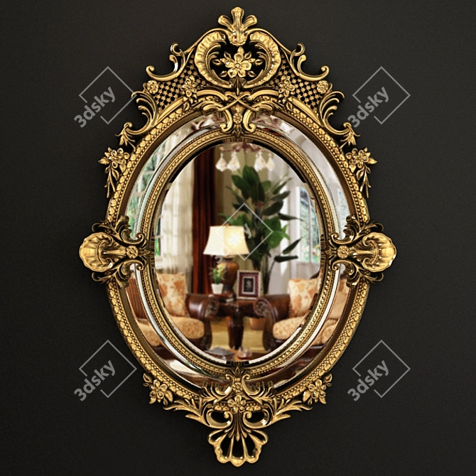 French Louis XV Gilt Oval Mirror 3D model image 1