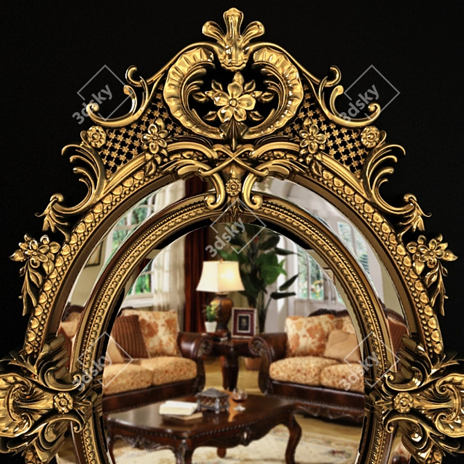 French Louis XV Gilt Oval Mirror 3D model image 2