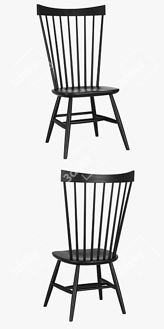 Modern Black Wood Dining Chair 3D model image 2