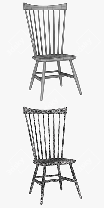 Modern Black Wood Dining Chair 3D model image 3