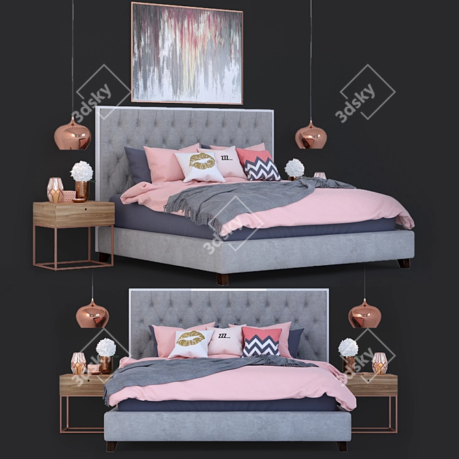 Prague Bed: Bella Grey, Elegant and Stylish 3D model image 1