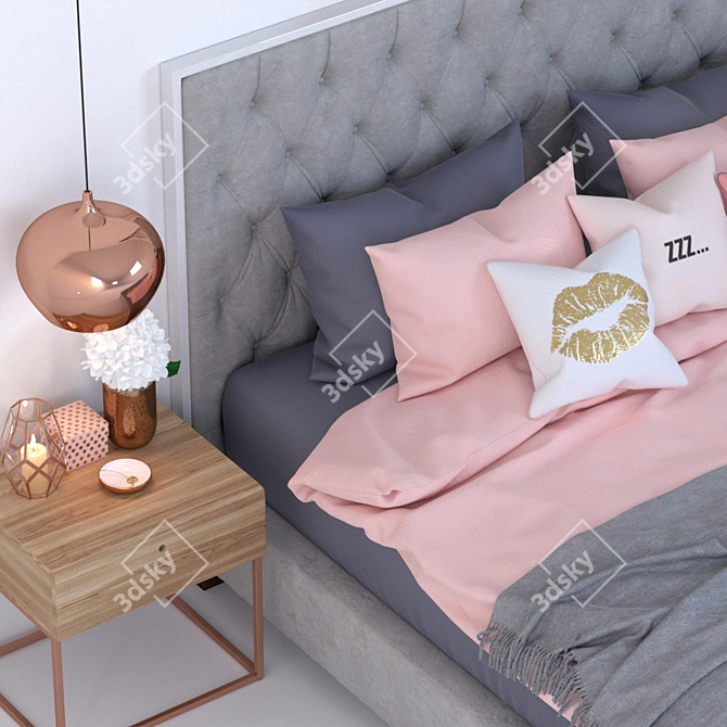 Prague Bed: Bella Grey, Elegant and Stylish 3D model image 2