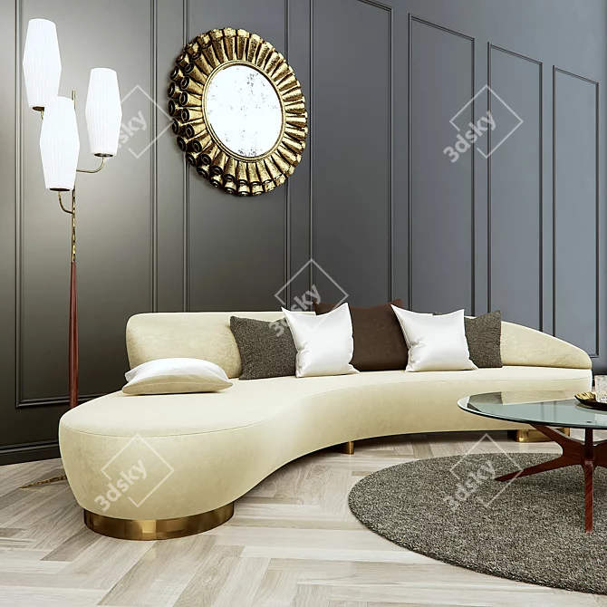 Vladimir Kagan Maple Freeform Curved Sofa 3D model image 2