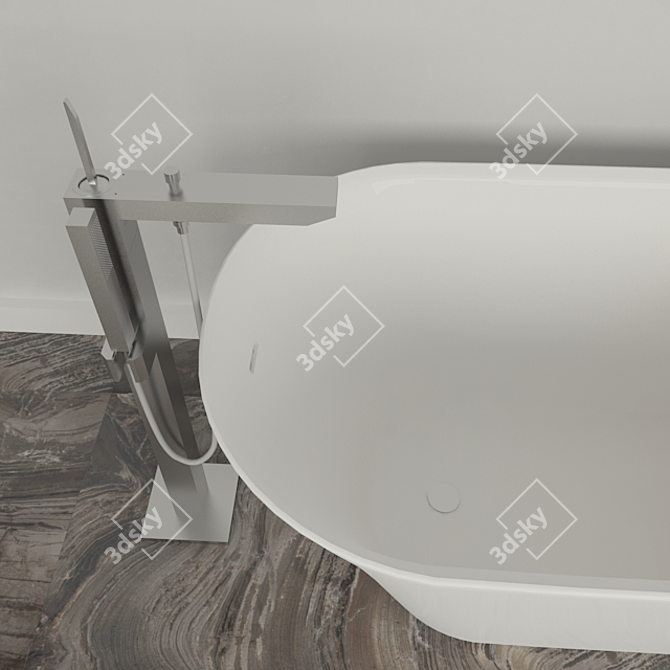 Modern Stone Bath & Grohe Mixer Set 3D model image 2