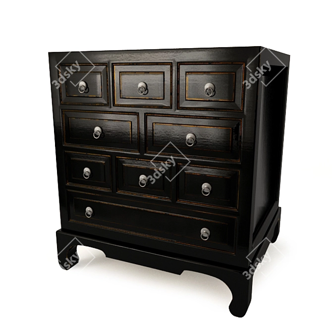 Chinese Black Poplar Nine-Drawer Chest 3D model image 1