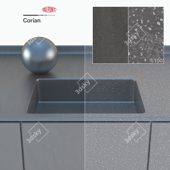 Dupont Black Corian Kitchen Countertops 3D model image 3