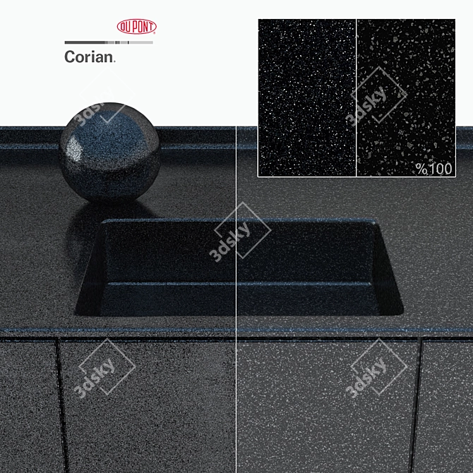 Black Corian Kitchen Countertops: 4 High-Resolution Stone Textures 3D model image 3