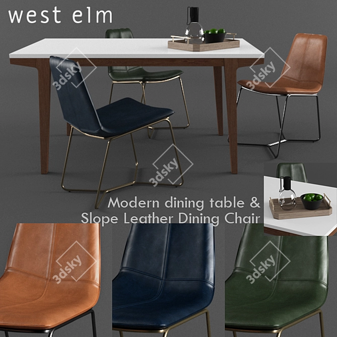 Modern Slope Leather Dining Set 3D model image 1